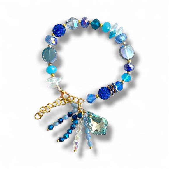 Swarovski Beaded Bracelet & Earrings Set – Blue & Gold Women’s Jewelry Gift - Picture 13 of 15